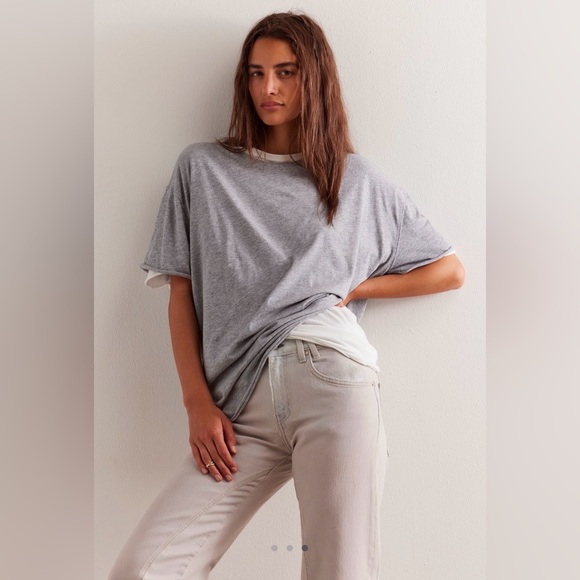 We The Free Nina Short Sleeve Tee Heather Gray Oversized Crew Neck Free People - Picture 3 of 5